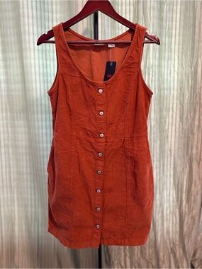 Levi's Rust-Orange Corduroy Button-Front Mini Dress